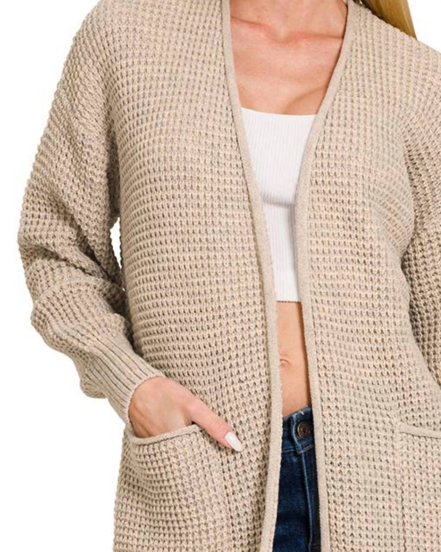 Vanilla Monkey - Cuddle Up Waffle Open Cardigan Sweater