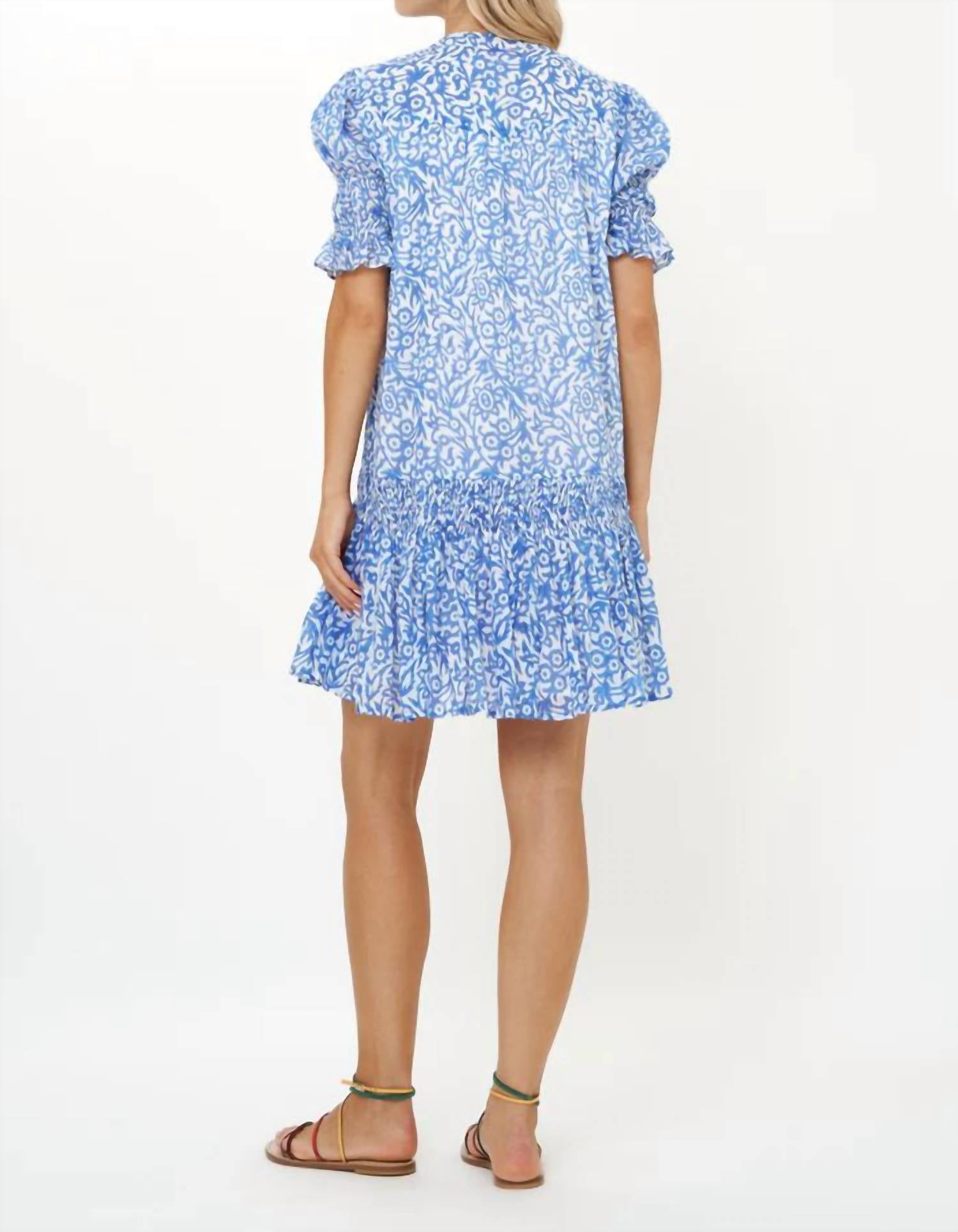 Oliphant Smocked Drop Mini Dress in cypress blue - women's dress - view 4