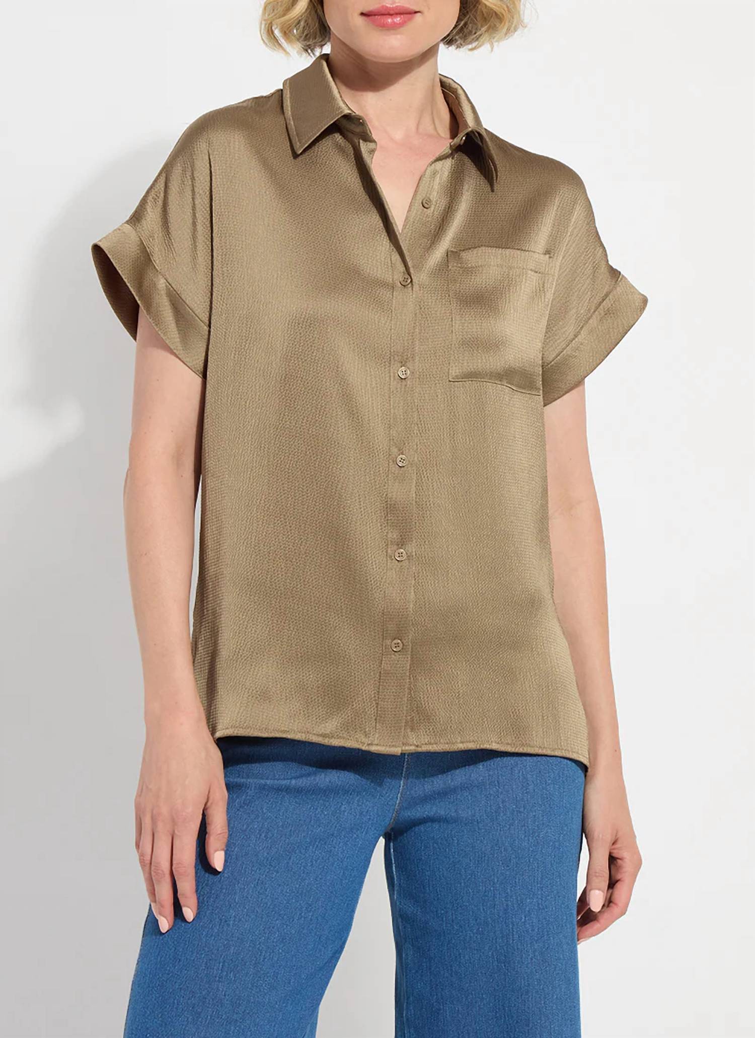Lysse Telma Dolman Sleeve Shirt in olive leaf - women's blouse
