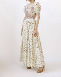 Storia - Mable Cotton Floral Smocked Tiered Boho Prarie Maxi Dress