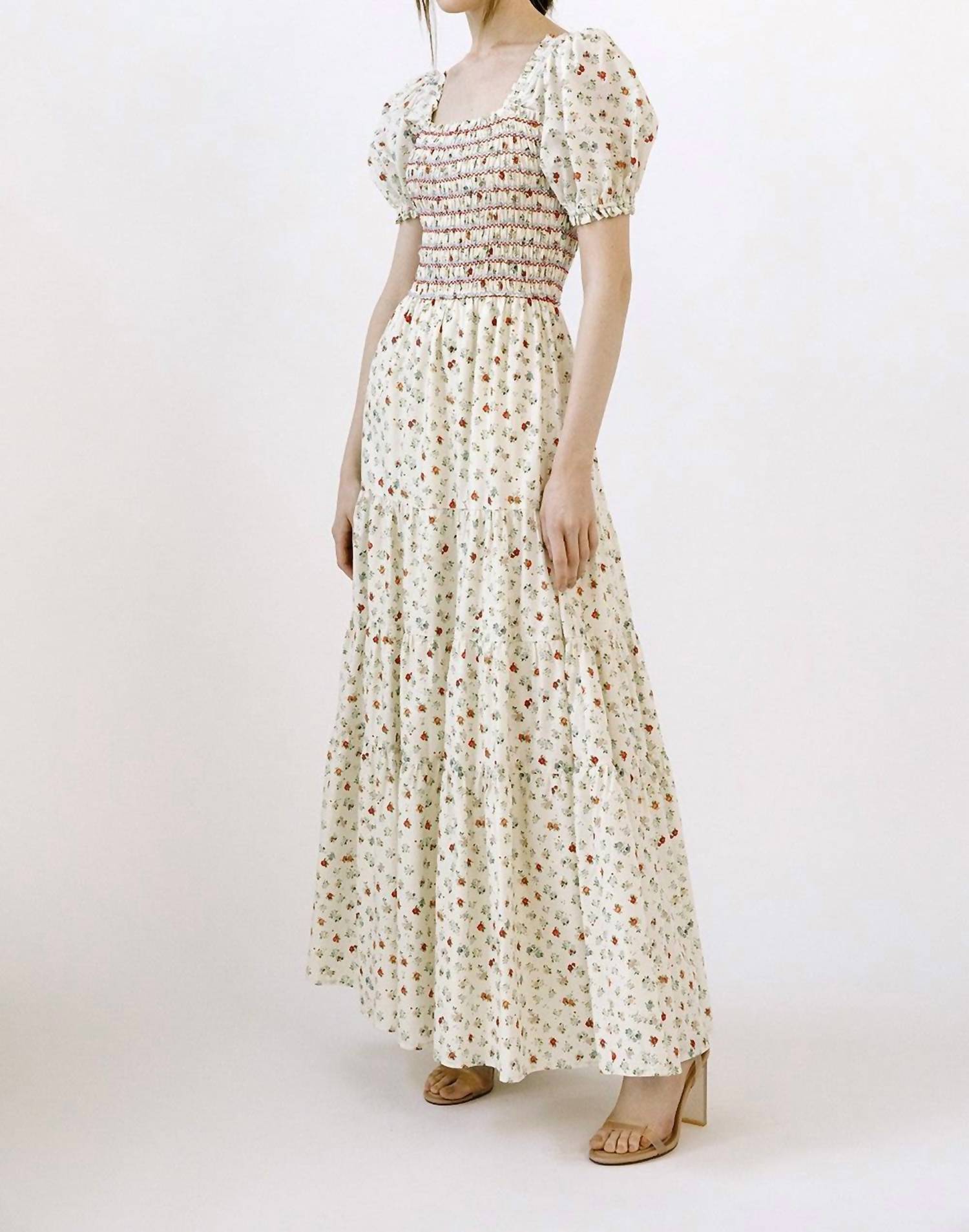 Storia - Mable Cotton Floral Smocked Tiered Boho Prarie Maxi Dress