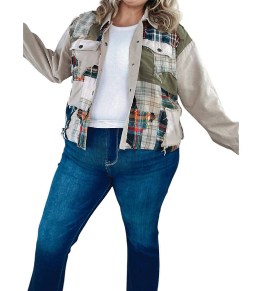 Oli & Hali - Care Free Plaid Patch Button Down Jacket