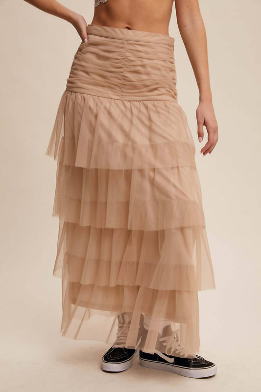 Listicle - Women's Cinched & Tiered High Waist Tulle Maxi Skirt