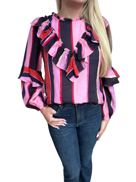 Tcec - STRIPE RUFFLE BLOUSE