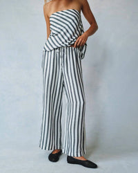 Bella Dahl Wide Leg Crop Drawstring Pant in saint tropez stripe - women's pants