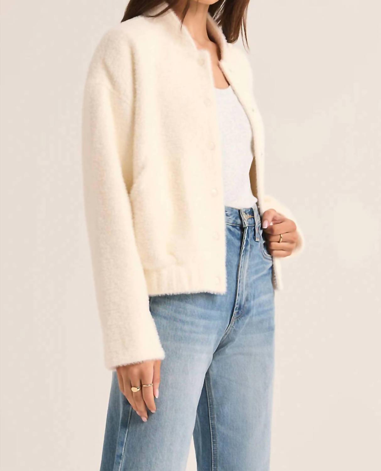 Z Supply Women's Lex Bomber Jacket in sea salt - women's jacket - alternate view