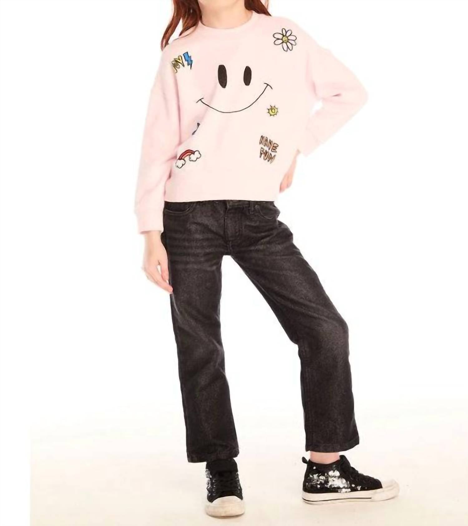 Chaser Kids Girls Be Happy Long Sleeve Top in pink - kids' long sleeve top
