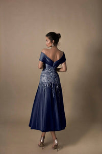 Tarik Ediz Lana Off The Shoulder Tea-length Dress in navy - women's dress - alternate view