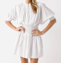 Never a Wallflower Smocked Waist Dress in primary swiss dot - women's dress