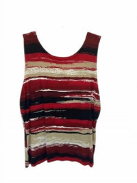 Cheryl Nash Women Brushstroke Pattern Shell Top in red black beige cream - women's tank top - detail view