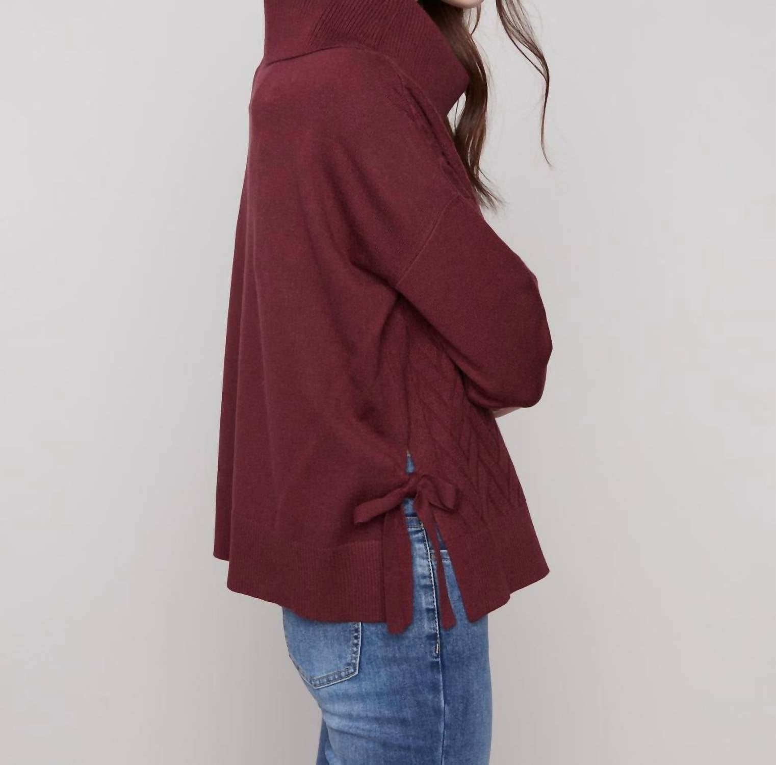 Charlie B - Cowl Neck Sweater With Side Slit And Tie Details