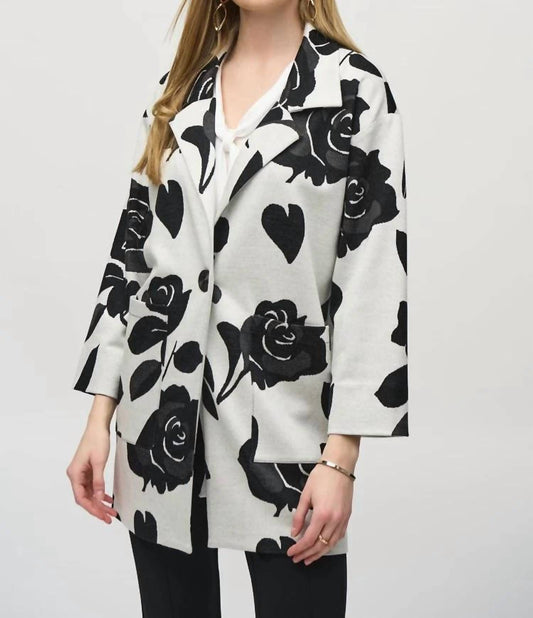 Joseph Ribkoff - Jacquard Sweater Floral Straight Coat