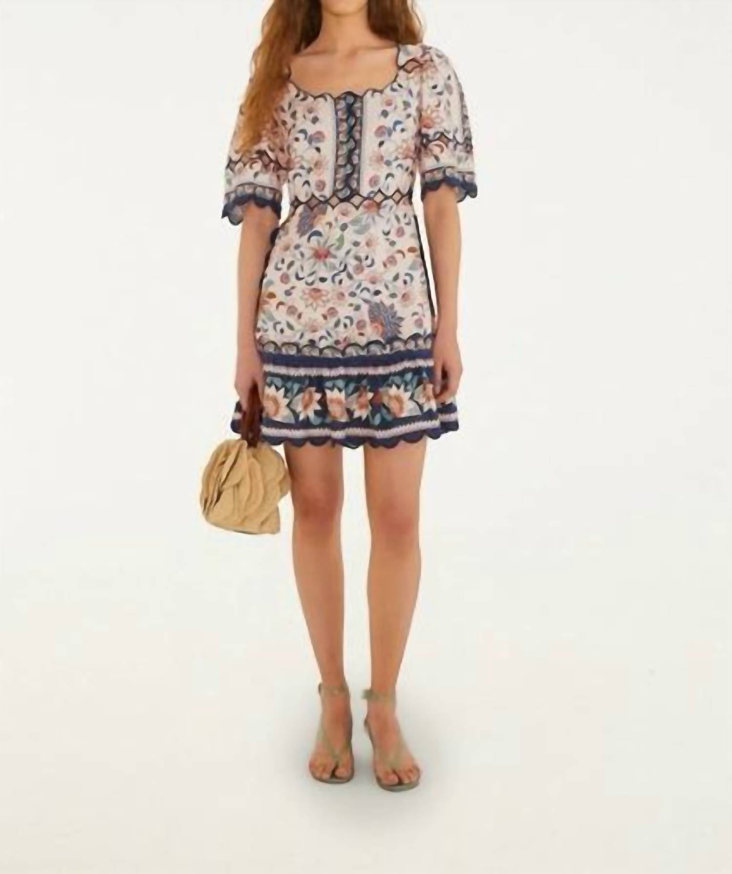 Farm Rio - Delhi Tapestry Scallop Cut-out Mini Dress