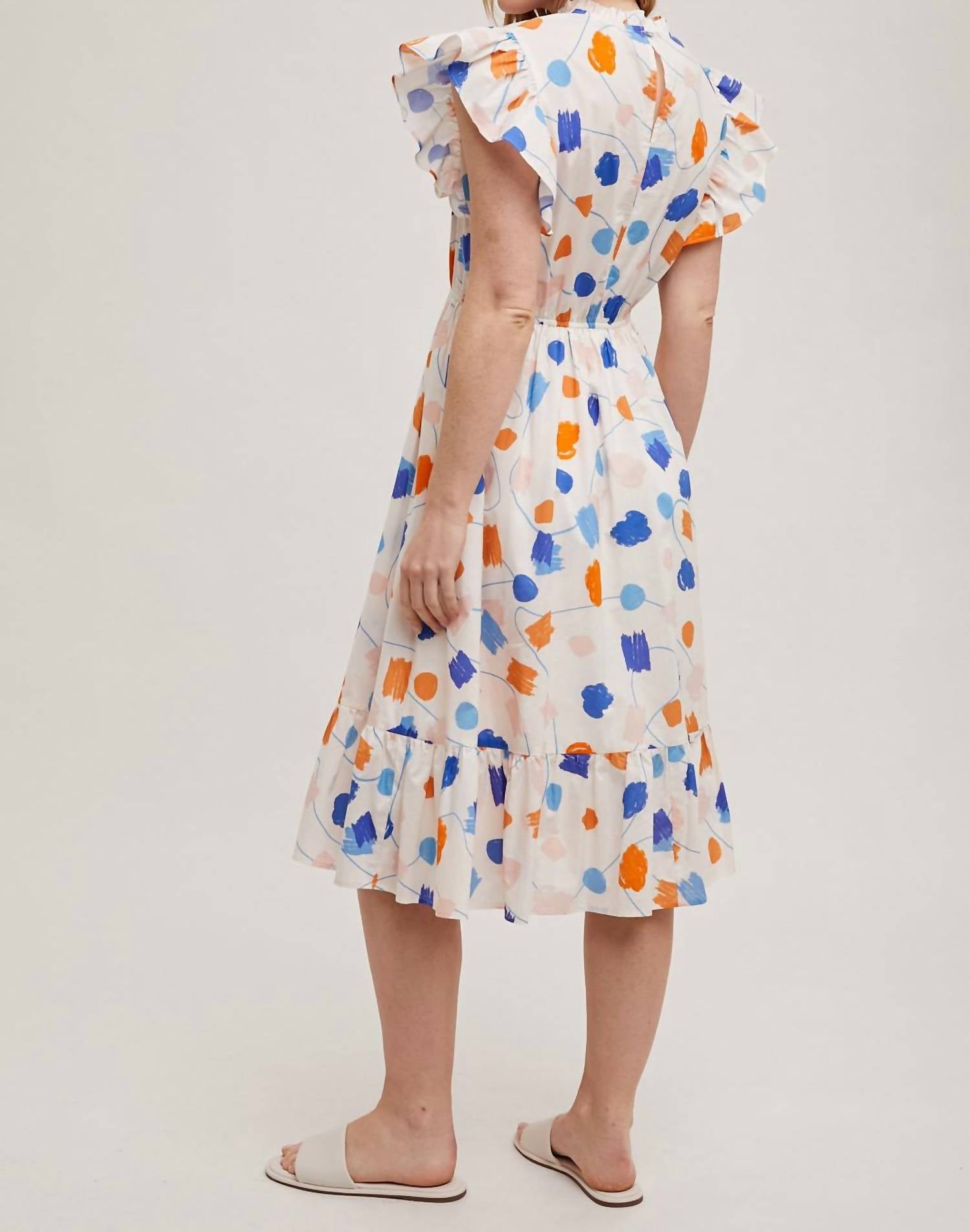 Fun 2 Fun - Geo Print Ruffle Sleeve Dress