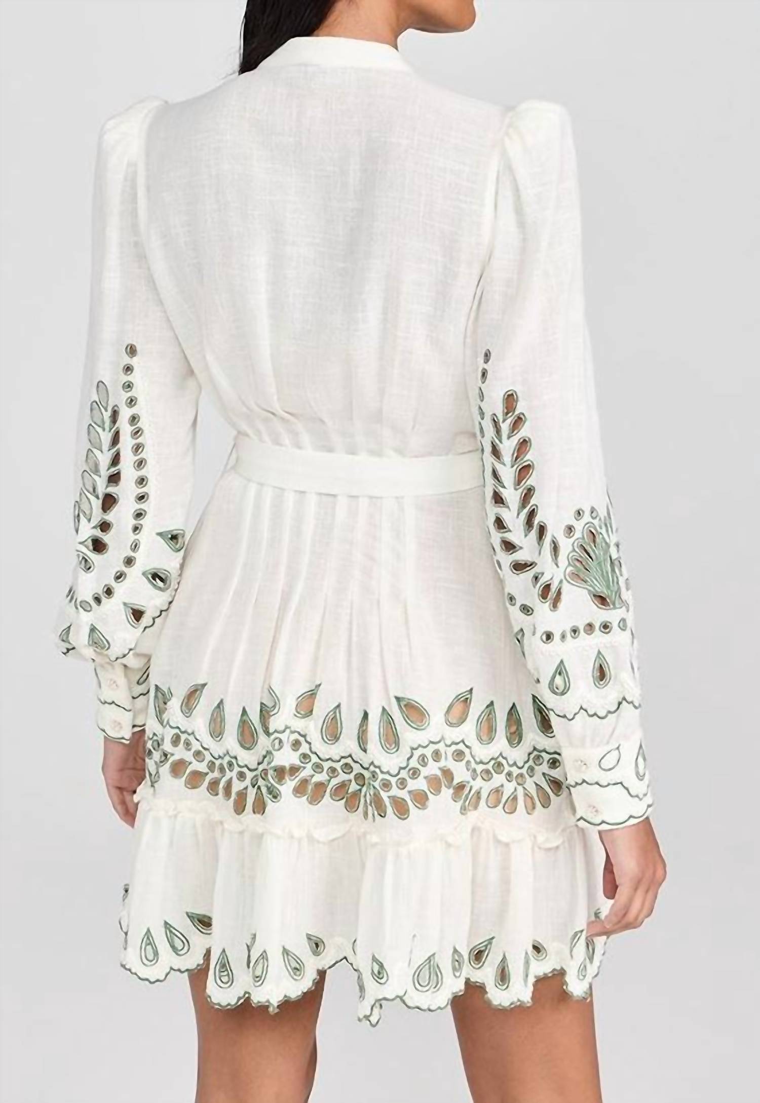 HEMANT & NANDITA Alya Short Dress With Belt in white - women's dress - detail view