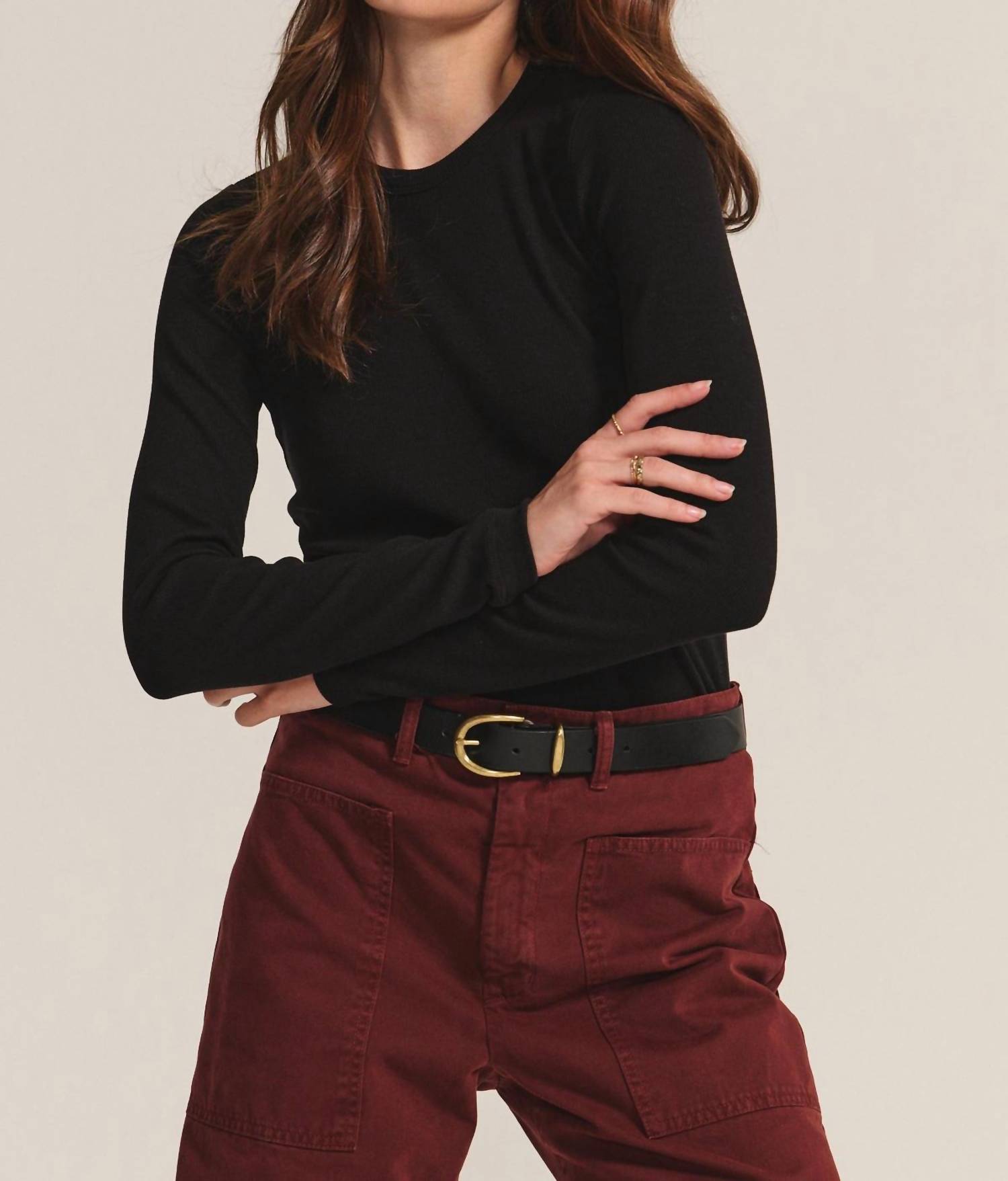 Velvet by Graham & Spencer Camino Modal Rib Tee in black - women's long sleeve top