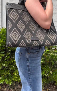Wrangler Aztec Studded Tote & Crossbody bag in black - women's bag - detail view