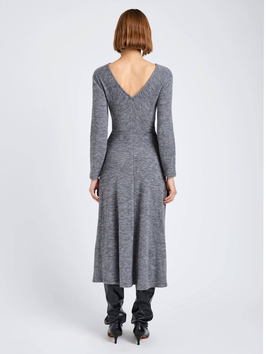 Proenza Schouler White Label Sai Wool Jersey Midi Dress in grey melange - women's dress - alternate view