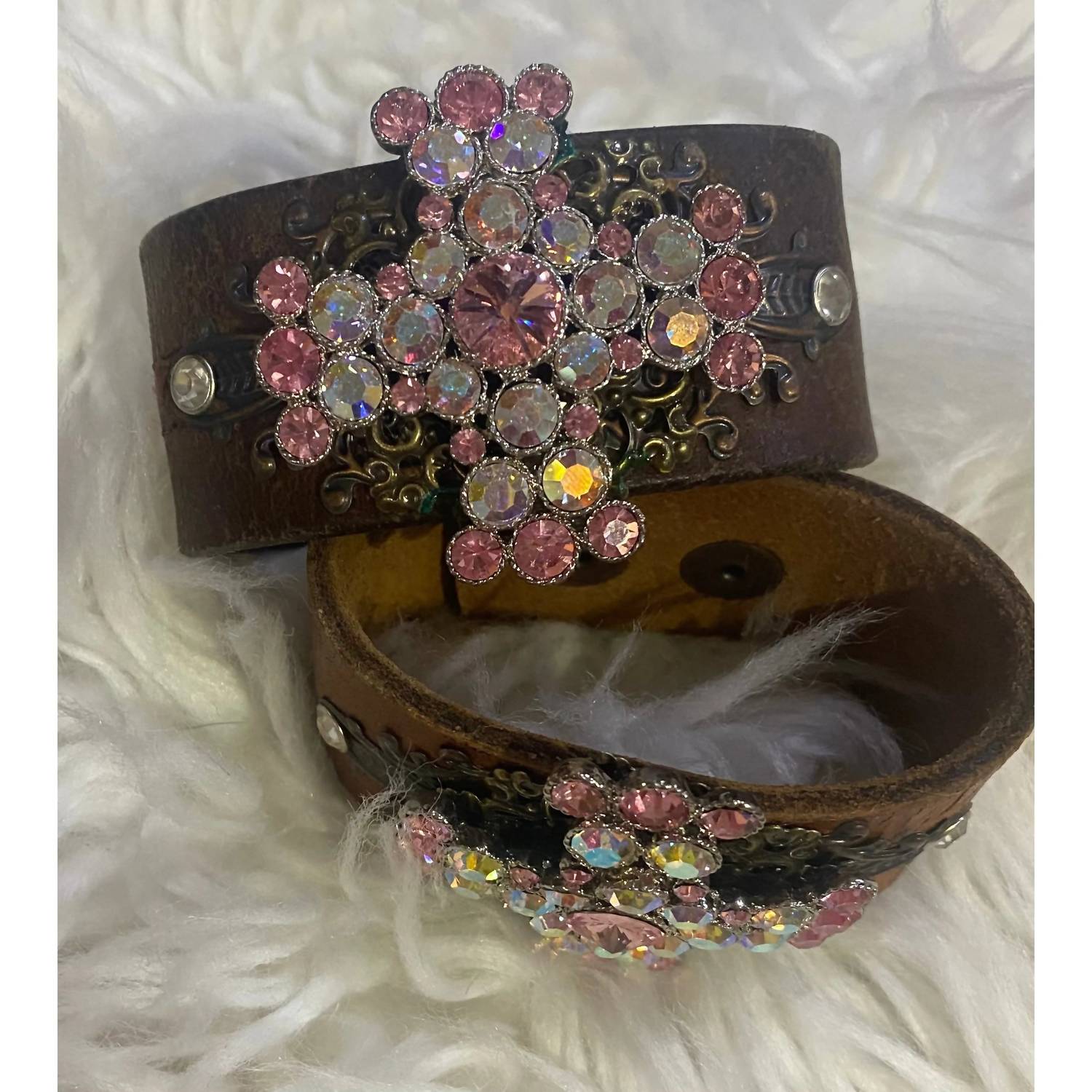 A Rare Bird Women's Rhinestone Cross Leather Cuff Bracelet in dark brown - women's jewelry