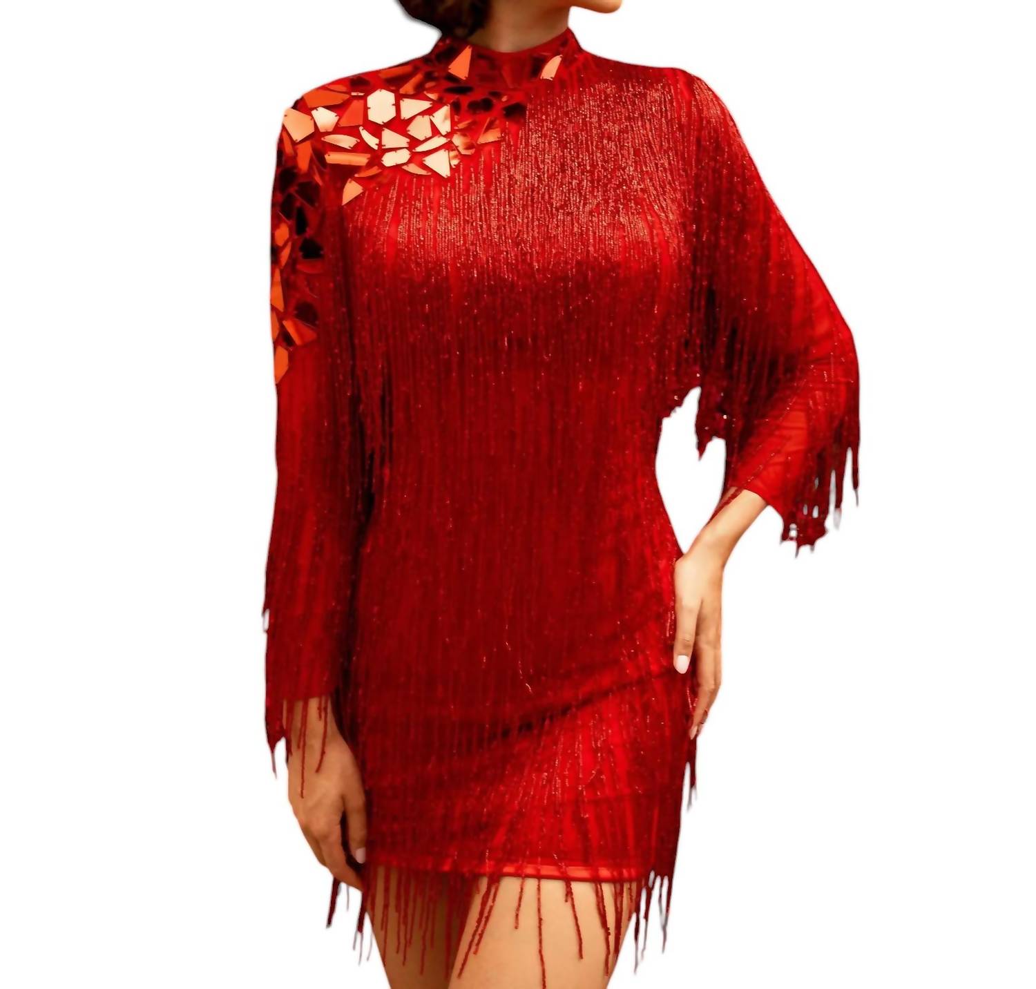 red beaded fringe dress Jovani -47412 Beaded Fringe Corset Short Dress 00 / RED