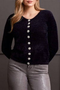 Tribal - Crystal Button Fluffy Knit Cardigan