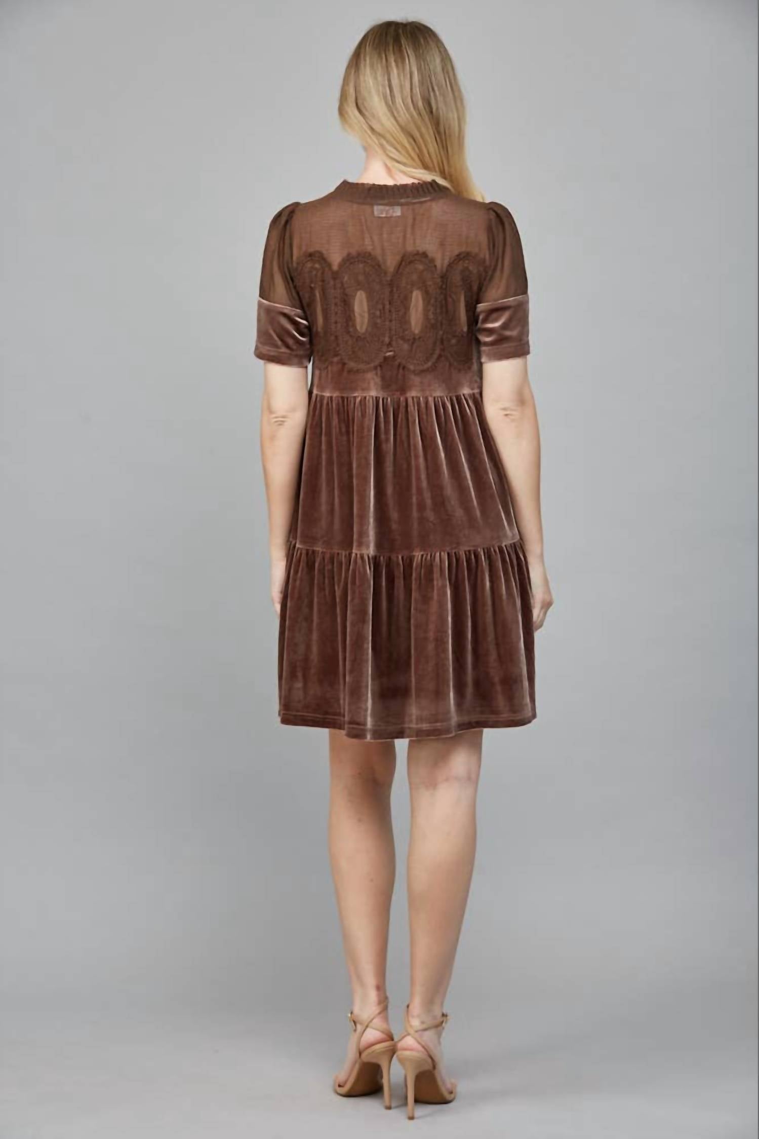 Fate - Contrast Sheer Mesh Intricate Lace Detail Mini Dress