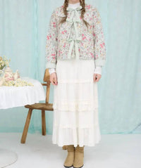 Blu Pepper - Floral Front Tie Quilted Jacket