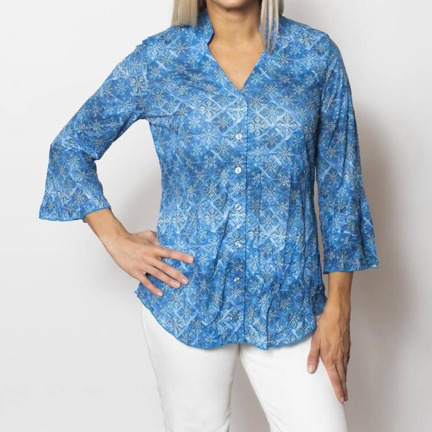 Sno Skins - Printed Crinkle Mesh Sweetheart Blouse