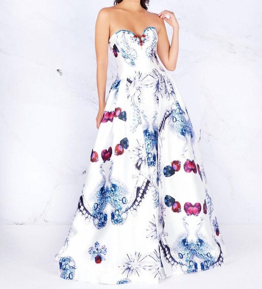 PRINTED BALL GOWN