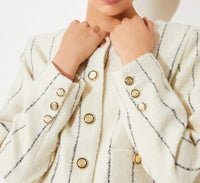 Suncoo Diane Collarless Striped Button Up Jacket in white and black - women's jacket - alternate view