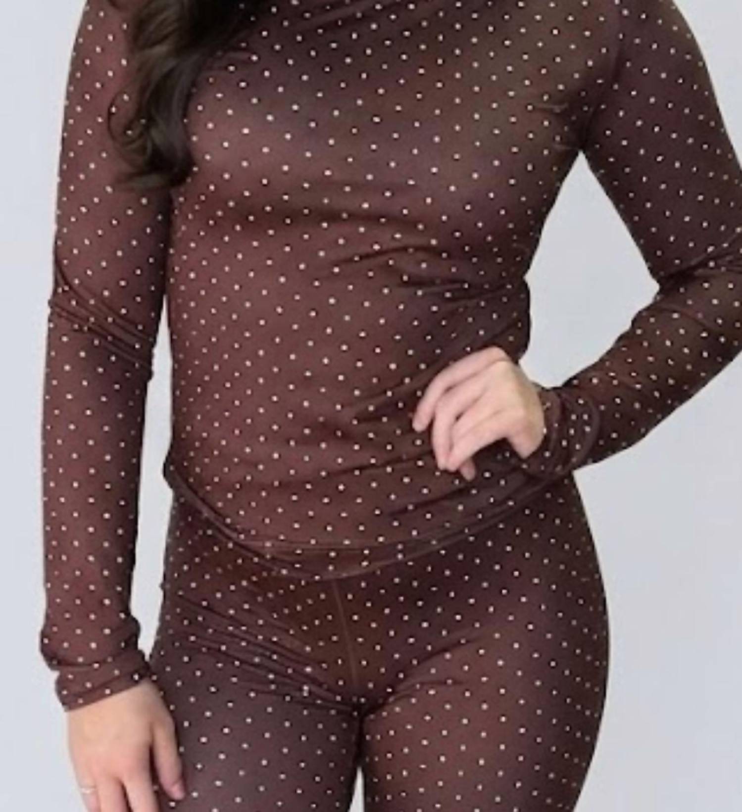 Kimberly C Power Dots Set in brown - women's sleepwear - detail view