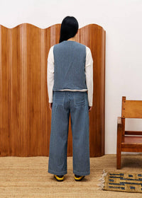 FRNCH Cymric Stripe Vest in blue and white - women's blouse - alternate view