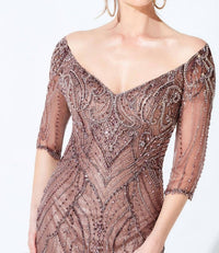 Ivonne D - Off Shoulder Beaded Sheath Gown
