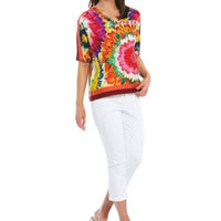 Tru Luxe - Tie Dye Top With Rib Trim
