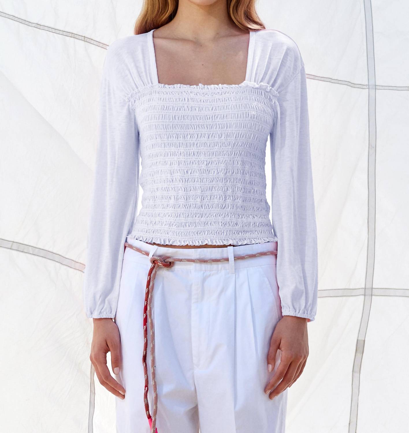 Smocked Bodice Long Sleeve Top
