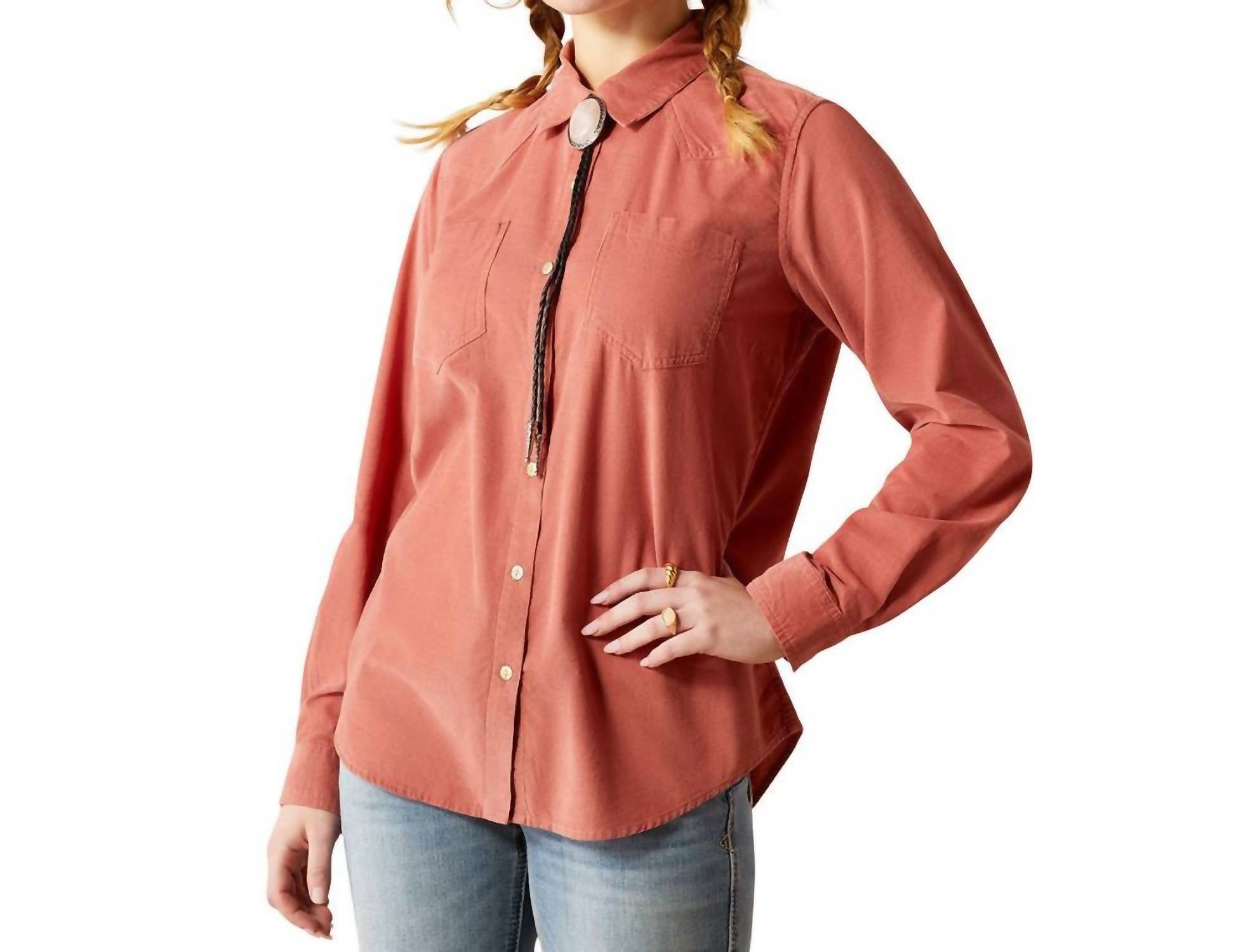 ARIAT Billie Jean Corded Long Sleeve Shirt in light mahogany - women's shirt