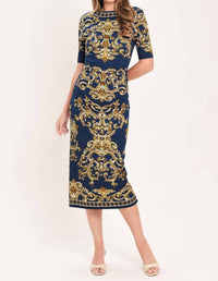 Flying Tomato - Nobel Golden Flourish Woven Midi Dress