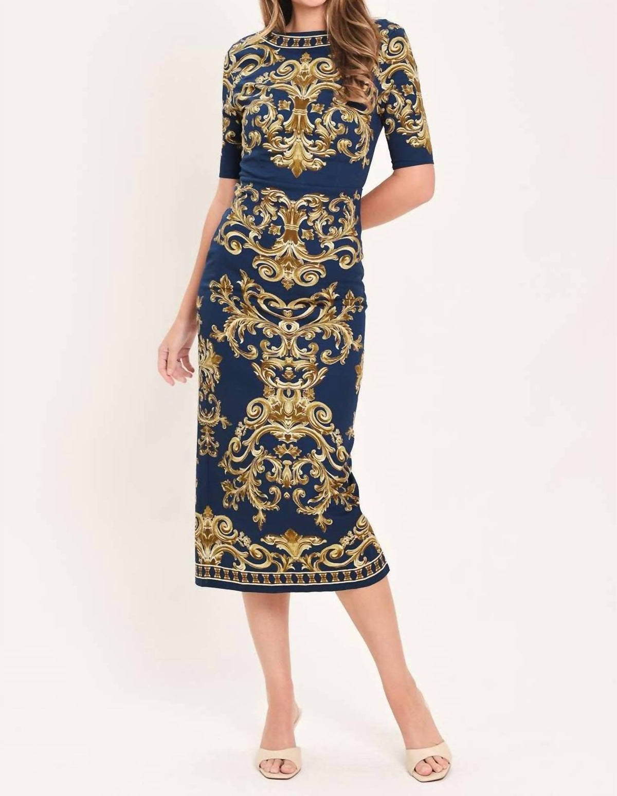 Flying Tomato - Nobel Golden Flourish Woven Midi Dress