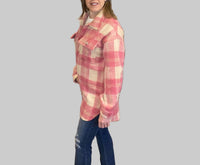 Epretty - Fuzzy Plaid Button Down Shacket