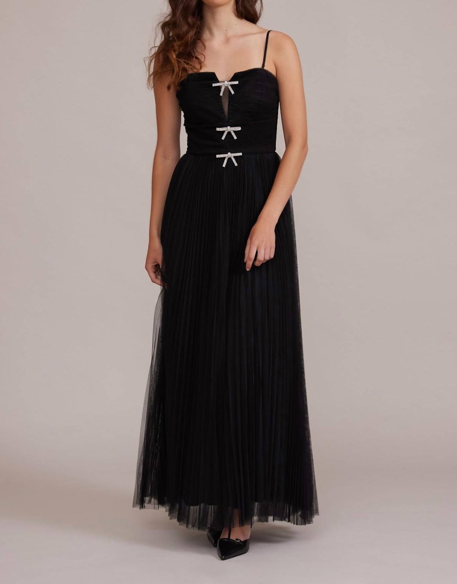 Lucy Paris Mesh Tulle Sweetheart Neck Sleeveless Bow Detail Maxi Dress, Womens, L, Black