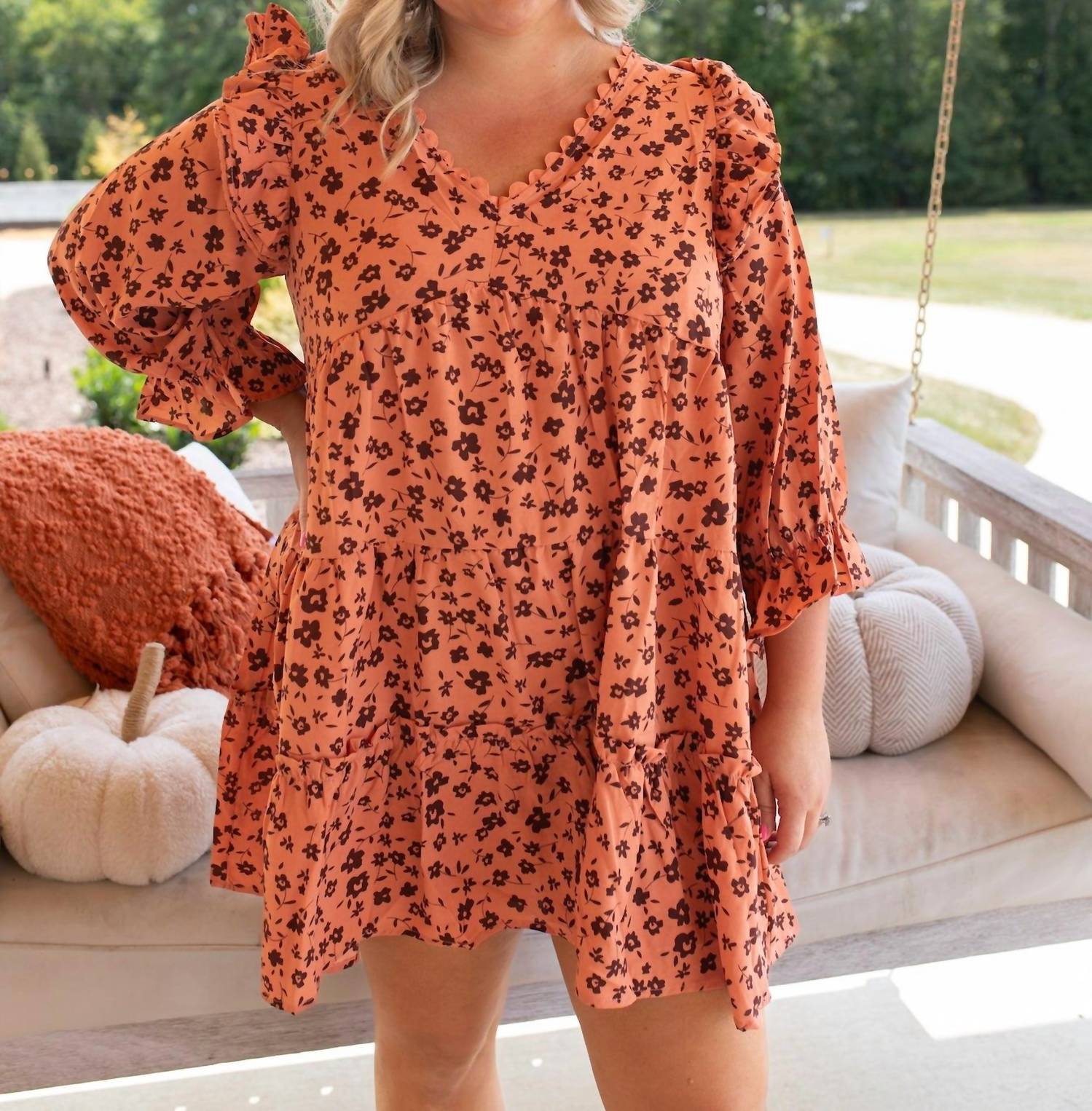 umgee Cider Fall Mini Dress - Plus in rust - women's dress