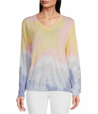 Charlie B - Printed Light Cotton V-neck Sweater