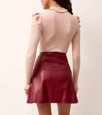 Marie Oliver Crawford Vegan Leather Mini Skirt in brick - women's skirt - detail view