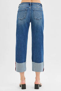 Risen - Tummy Control Mid Rise Crop Wide Cuffed Jeans