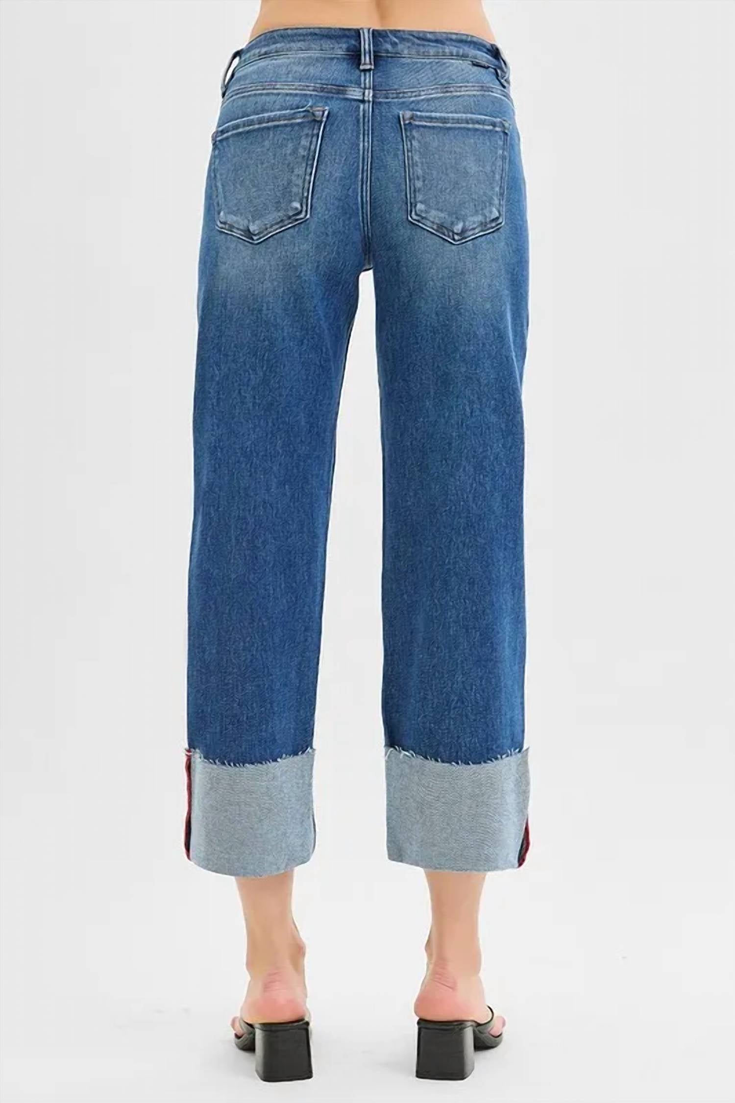Risen - Tummy Control Mid Rise Crop Wide Cuffed Jeans