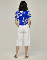 Celina Moon Carnelia Short Sleeve Top in blue white - women's blouse - detail view