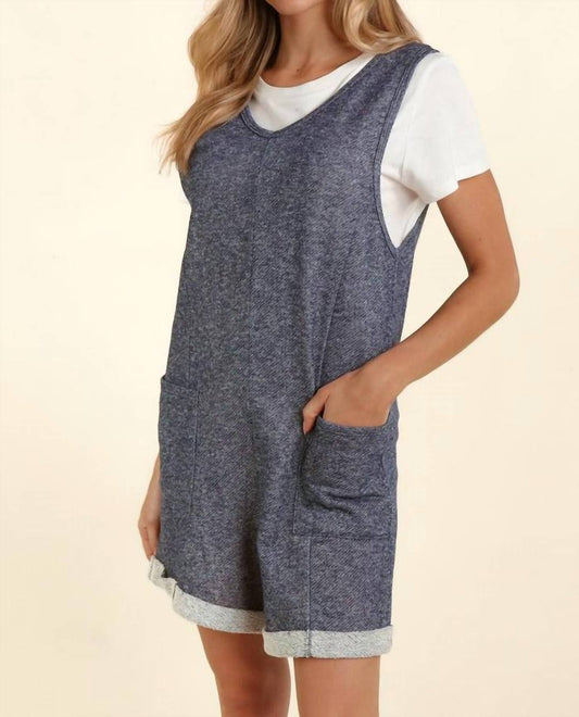 Haptics - Sleeveless Two Tone Denim With Pockets Romper