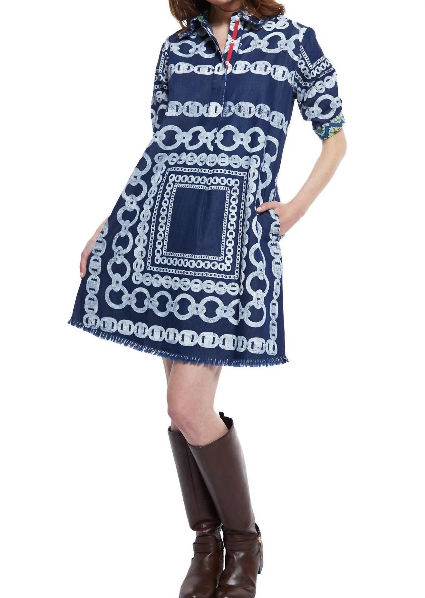 Dizzy - Lizzie - Denim Chains Long Sleeves Dress - blue - clothing - cotton