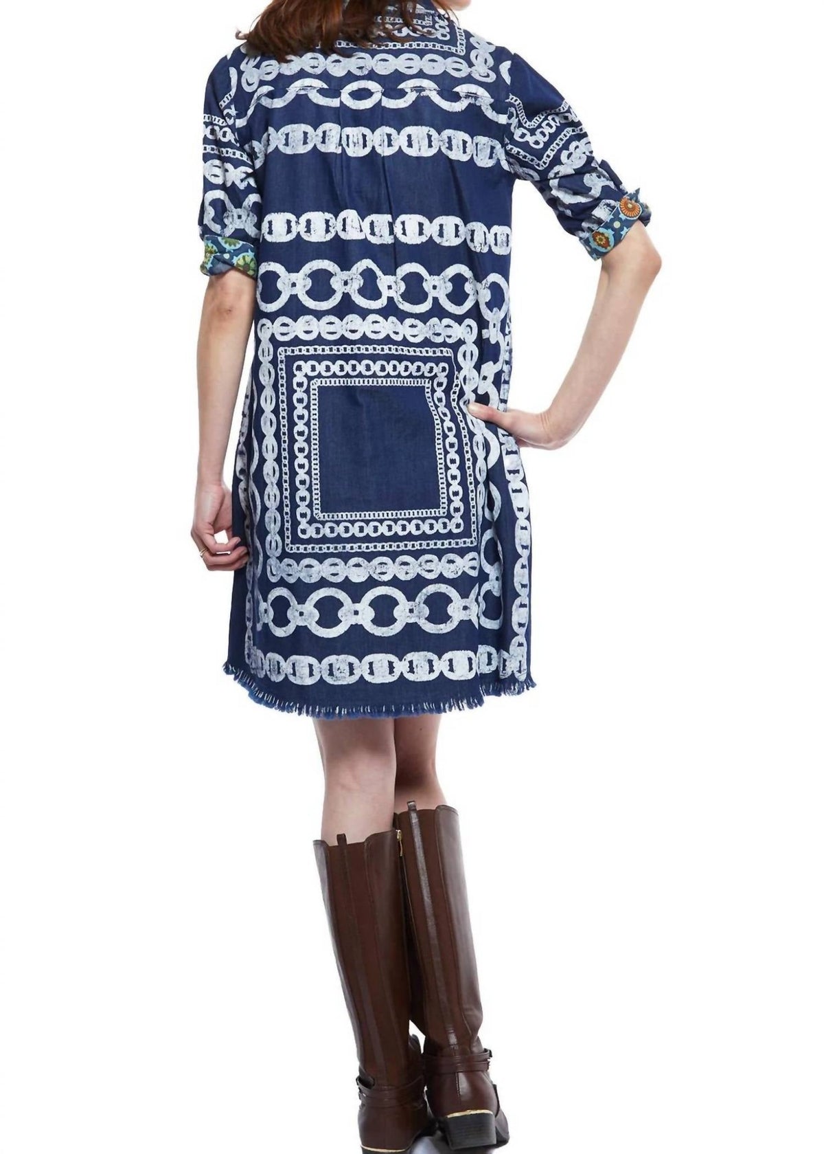 Dizzy-Lizzie - Denim Chains Long Sleeves Dress