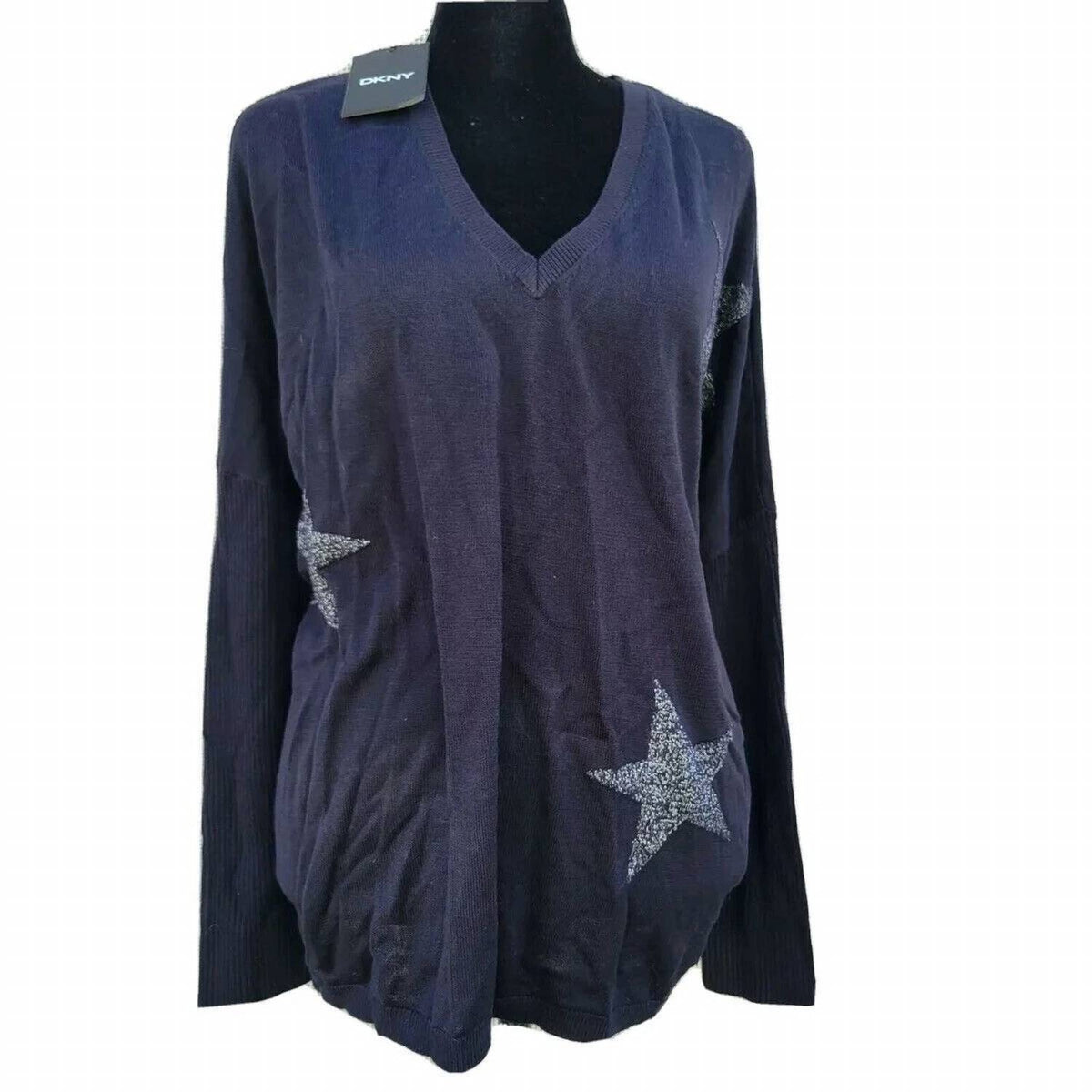 Dkny - Glitter Star Print V-neck Pullover Sweater